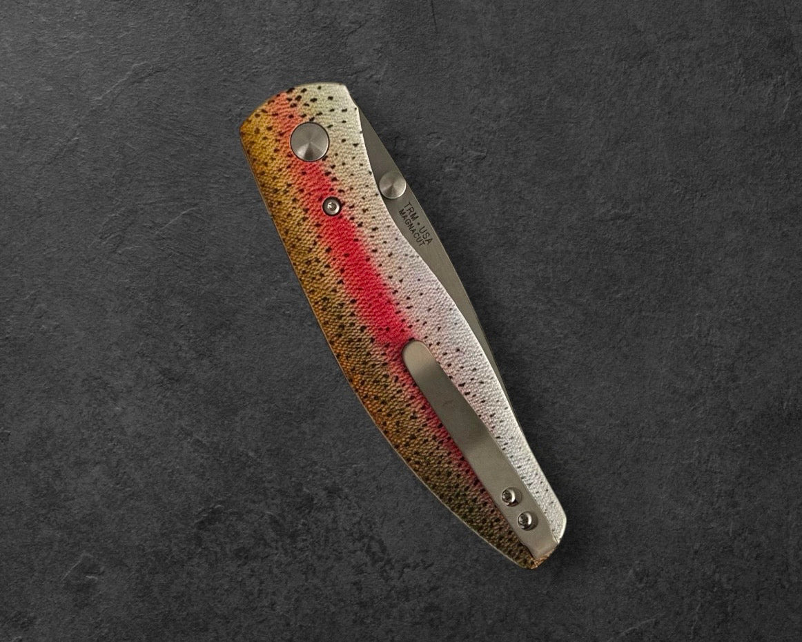 Three Rivers Mfg.-Three Rivers Mfg. (TRM) Atom - DEALER EXCLUSIVE - RAINBOW TROUT G10 Contoured Handles - MagnaCut Blade-5-Urban Cutlery