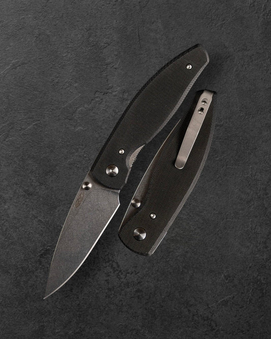 Three Rivers Mfg.-Three Rivers Mfg. (TRM) Atom - JET BLACK G10 FLAT Handles - MAGNACUT Blade-1-Urban Cutlery