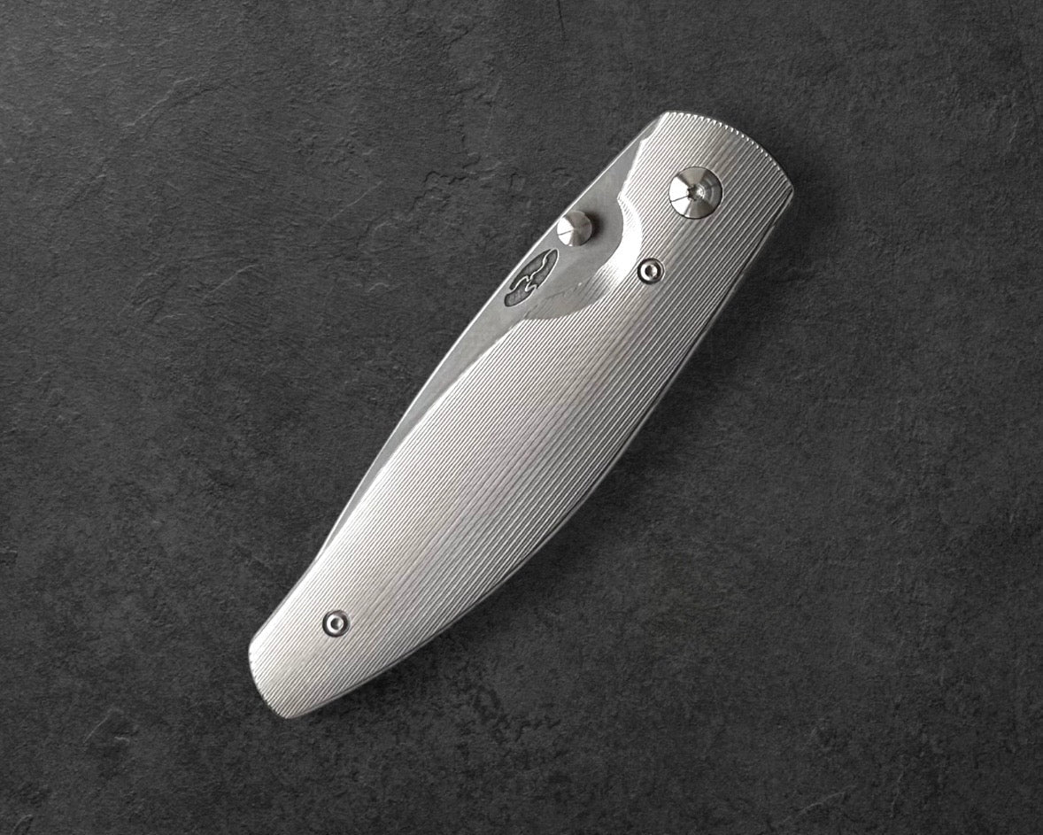 Three Rivers Mfg.-Three Rivers Mfg. (TRM) Atom - PINSTRIPE Titanium Handles - 20CV Blade-4-Urban Cutlery