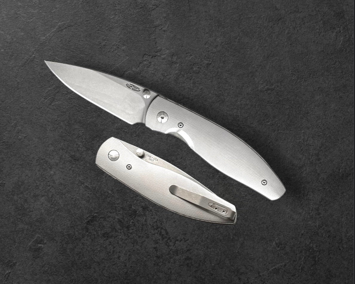 Three Rivers Mfg.-Three Rivers Mfg. (TRM) Atom -PINSTRIPE Titanium Handles - 20CV Blade-Urban Cutlery