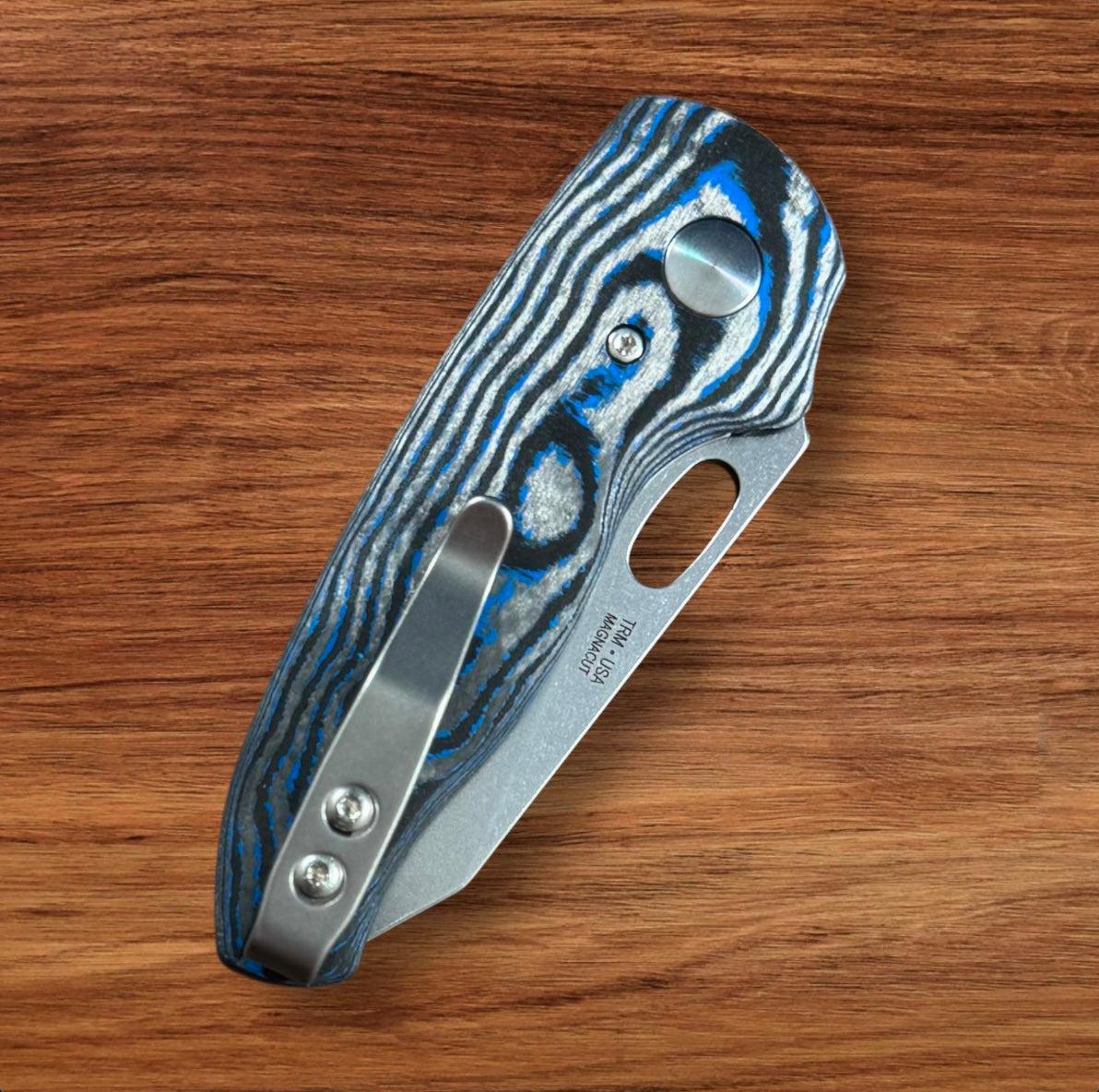 Three Rivers Mfg.-Three Rivers Mfg. (TRM) Holey Nerd - ELECTRIC BLUE Camo Carbon 3D Contoured Handles - Magnacut Blade-6-Urban Cutlery