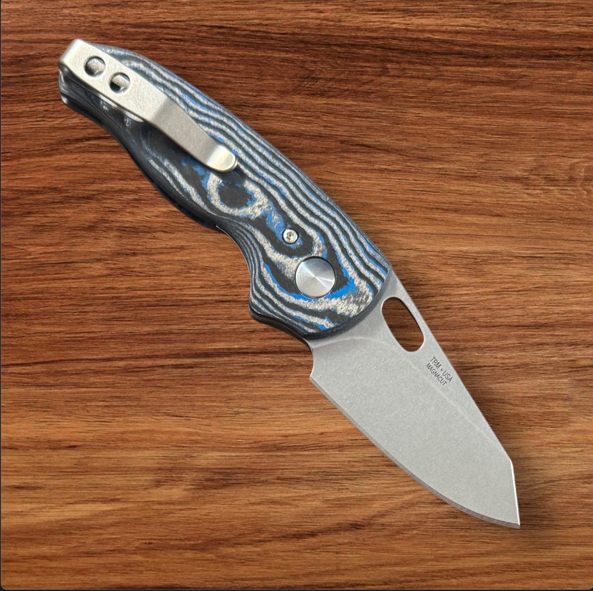 Three Rivers Mfg.-Three Rivers Mfg. (TRM) Holey Nerd - ELECTRIC BLUE Camo Carbon 3D Contoured Handles - Magnacut Blade-Urban Cutlery