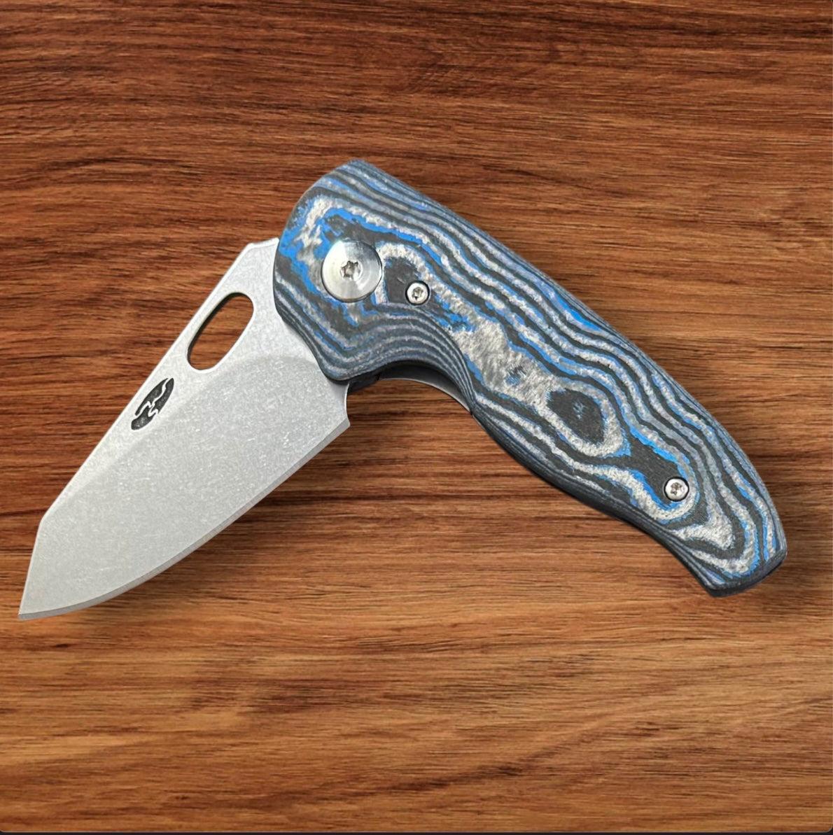 Three Rivers Mfg.-Three Rivers Mfg. (TRM) Holey Nerd - ELECTRIC BLUE Camo Carbon 3D Contoured Handles - Magnacut Blade-Urban Cutlery