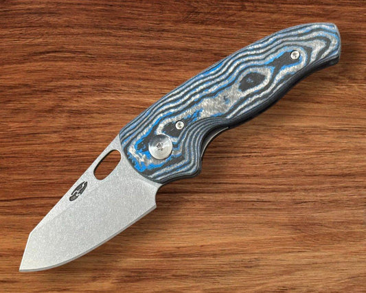 Three Rivers Mfg.-Three Rivers Mfg. (TRM) Holey Nerd - ELECTRIC BLUE Camo Carbon 3D Contoured Handles - Magnacut Blade-Urban Cutlery