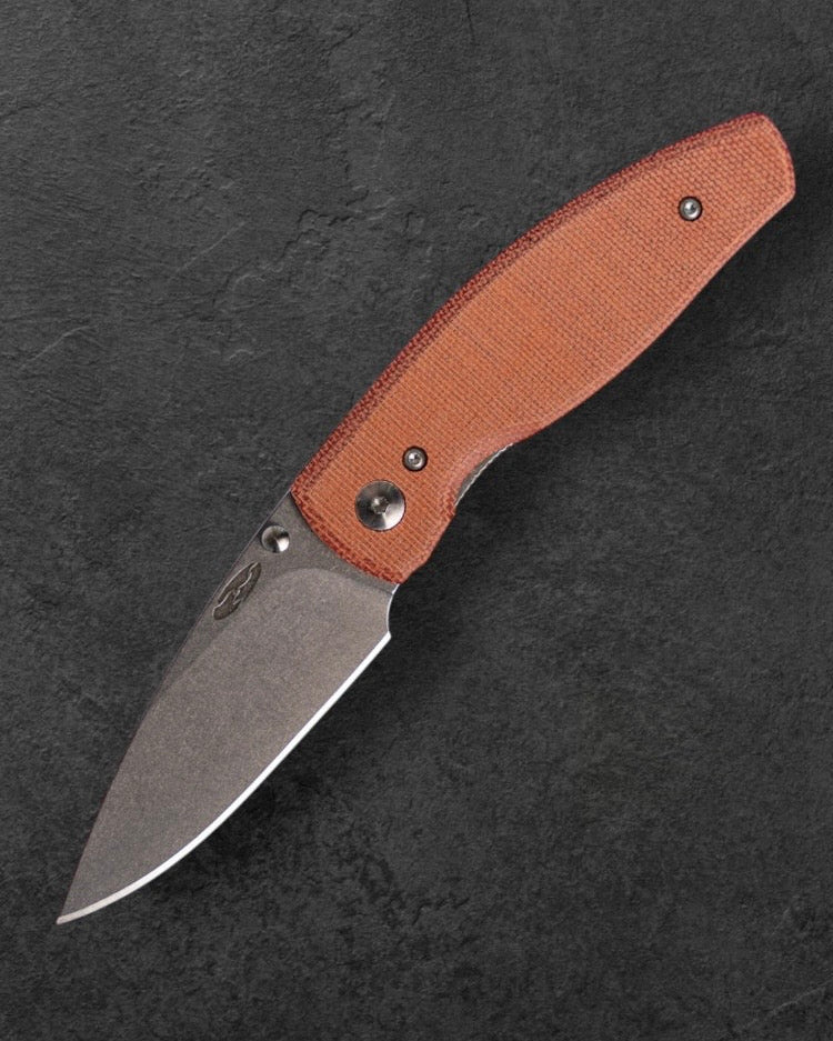Three Rivers Mfg.-Three Rivers Mfg. (TRM) Neutron 2 - AUTUMN ORANGE MICARTA Flat Handles - 20CV Blade-2-Urban Cutlery