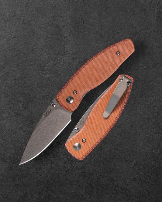 Three Rivers Mfg.-Three Rivers Mfg. (TRM) Neutron 2 - AUTUMN ORANGE MICARTA Flat Handles - 20CV Blade-Folding Knife-Urban Cutlery