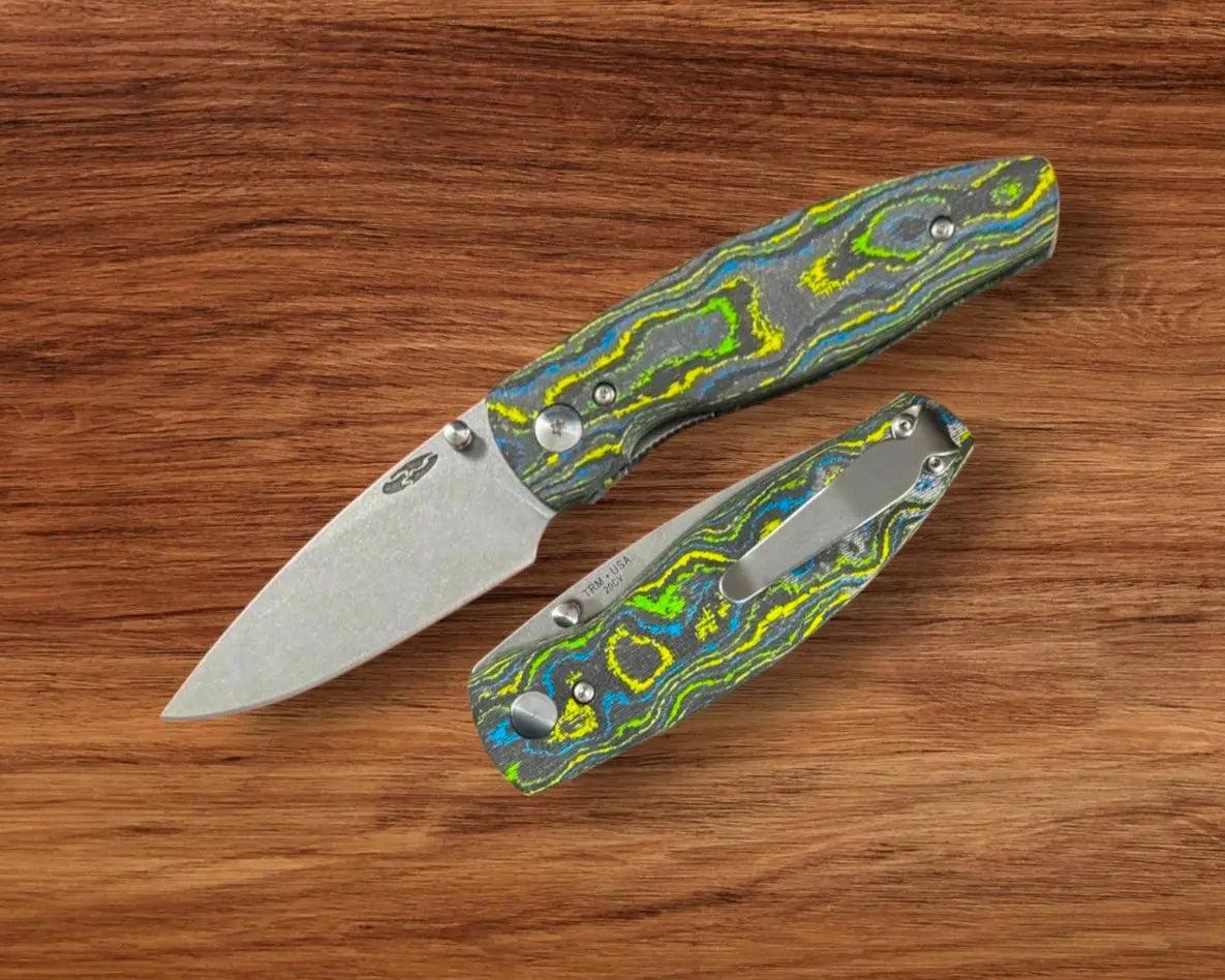 Three Rivers Mfg.-Three Rivers Mfg. (TRM) Neutron 2 - CAMO CARBON GECKO 3D Contoured SMOOTH Handles - 20CV Blade-1-Urban Cutlery
