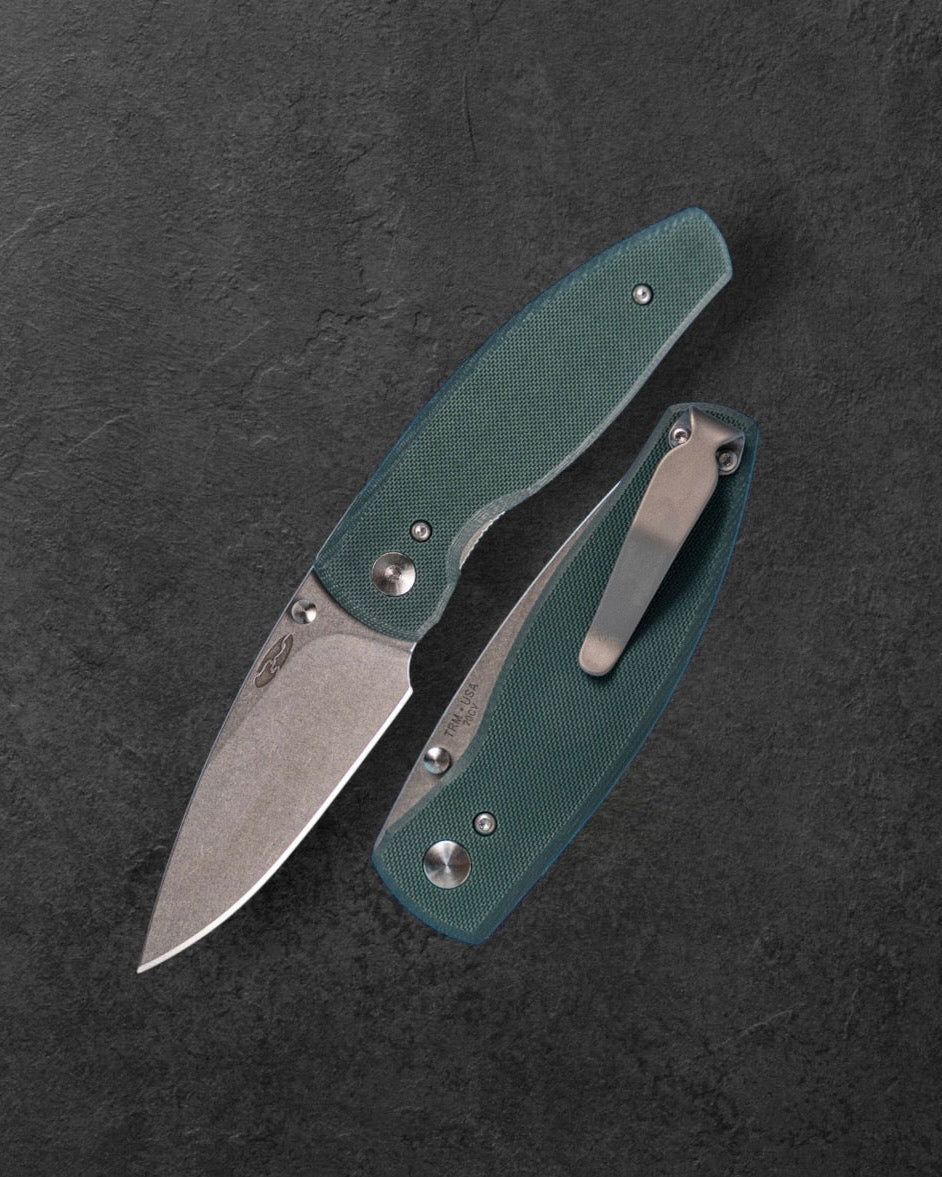 Three Rivers Mfg.-Three Rivers Mfg. (TRM) Neutron 2 - FOREST GREEN G10 Flat Handles - 20CV Blade-1-Urban Cutlery