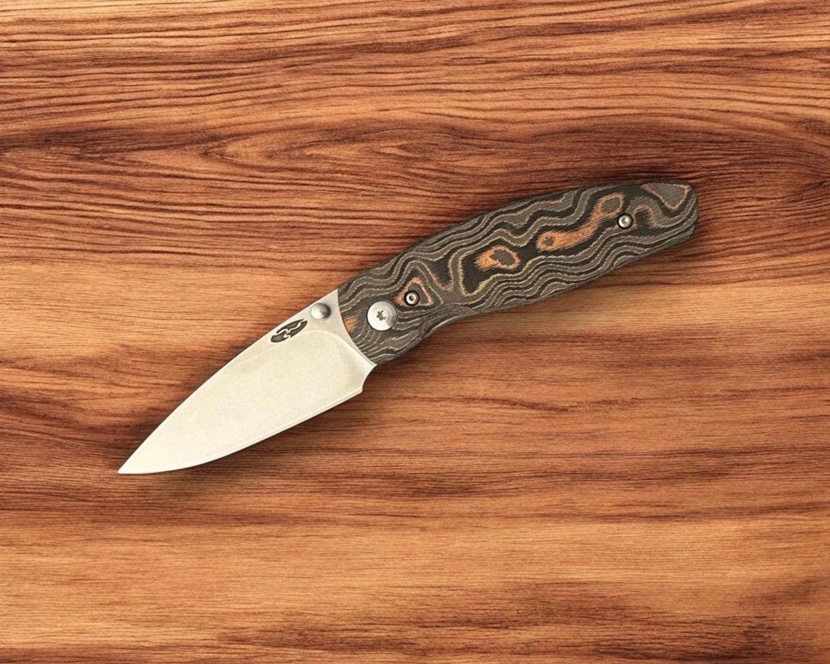 Three Rivers Mfg.-Three Rivers Mfg. (TRM) Neutron 2 FRAME LOCK - CAMOCARBON MOKUME 3D CONTOURED (Showside) Handles - 20CV Blade-Urban Cutlery