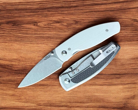 Three Rivers Mfg.-Three Rivers Mfg. (TRM) Neutron 2 FRAME LOCK - SNOW WHITE G10 3D w/ Carbon Fiber Inlay Handles - Magnacut Blade-1-Urban Cutlery