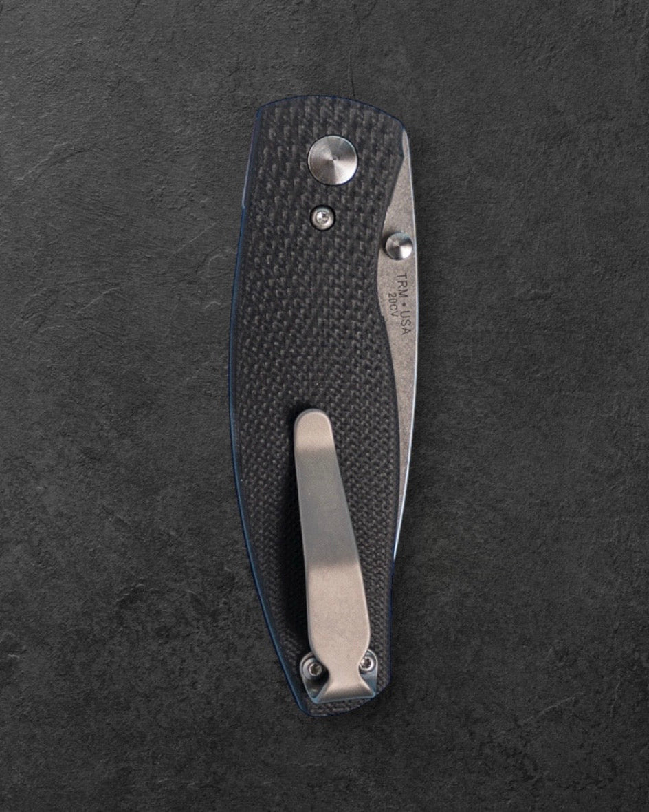 Three Rivers Mfg.-Three Rivers Mfg. (TRM) Neutron 2 - JET BLACK G10 3D Contoured LIZARD SKIN Handles - 20CV Blade-4-Urban Cutlery