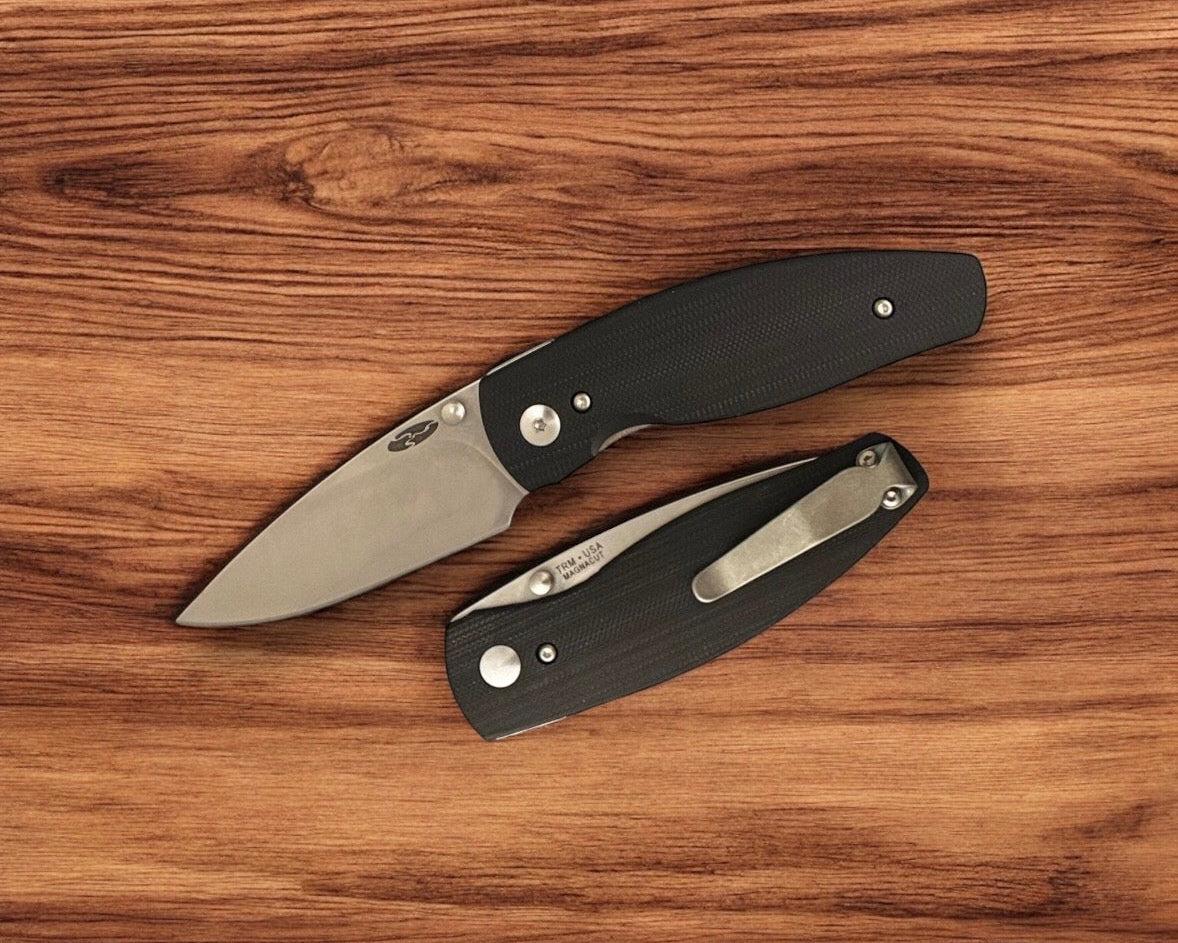 Three Rivers Mfg.-Three Rivers Mfg. (TRM) Neutron 2 - JET BLACK G10 3D Contoured Smooth Handles - Magnacut Blade-1-Urban Cutlery