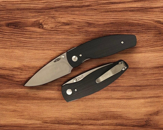 Three Rivers Mfg.-Three Rivers Mfg. (TRM) Neutron 2 - JET BLACK G10 3D Contoured Smooth Handles - Magnacut Blade-1-Urban Cutlery