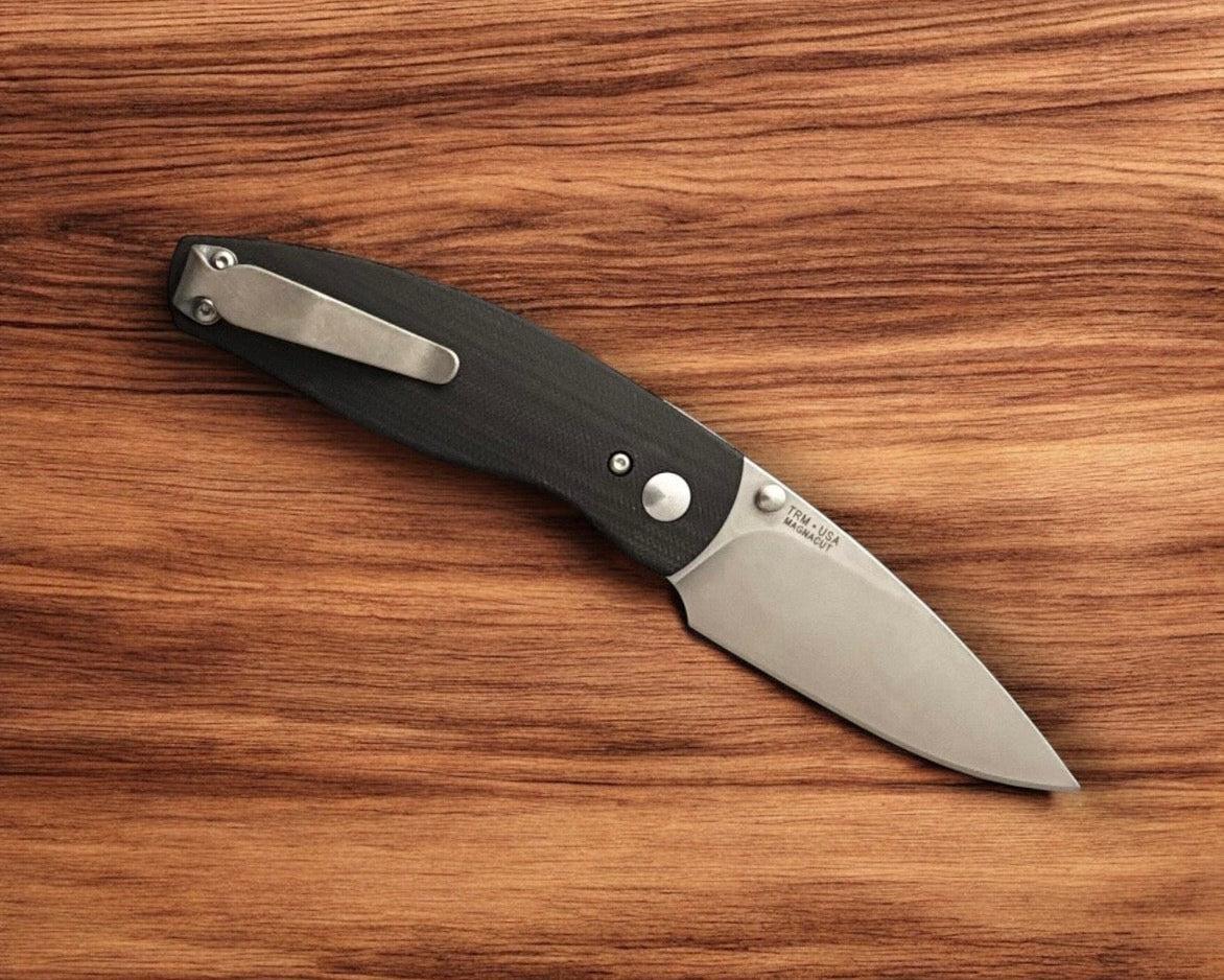 Three Rivers Mfg.-Three Rivers Mfg. (TRM) Neutron 2 - JET BLACK G10 3D Contoured Smooth Handles - Magnacut Blade-3-Urban Cutlery