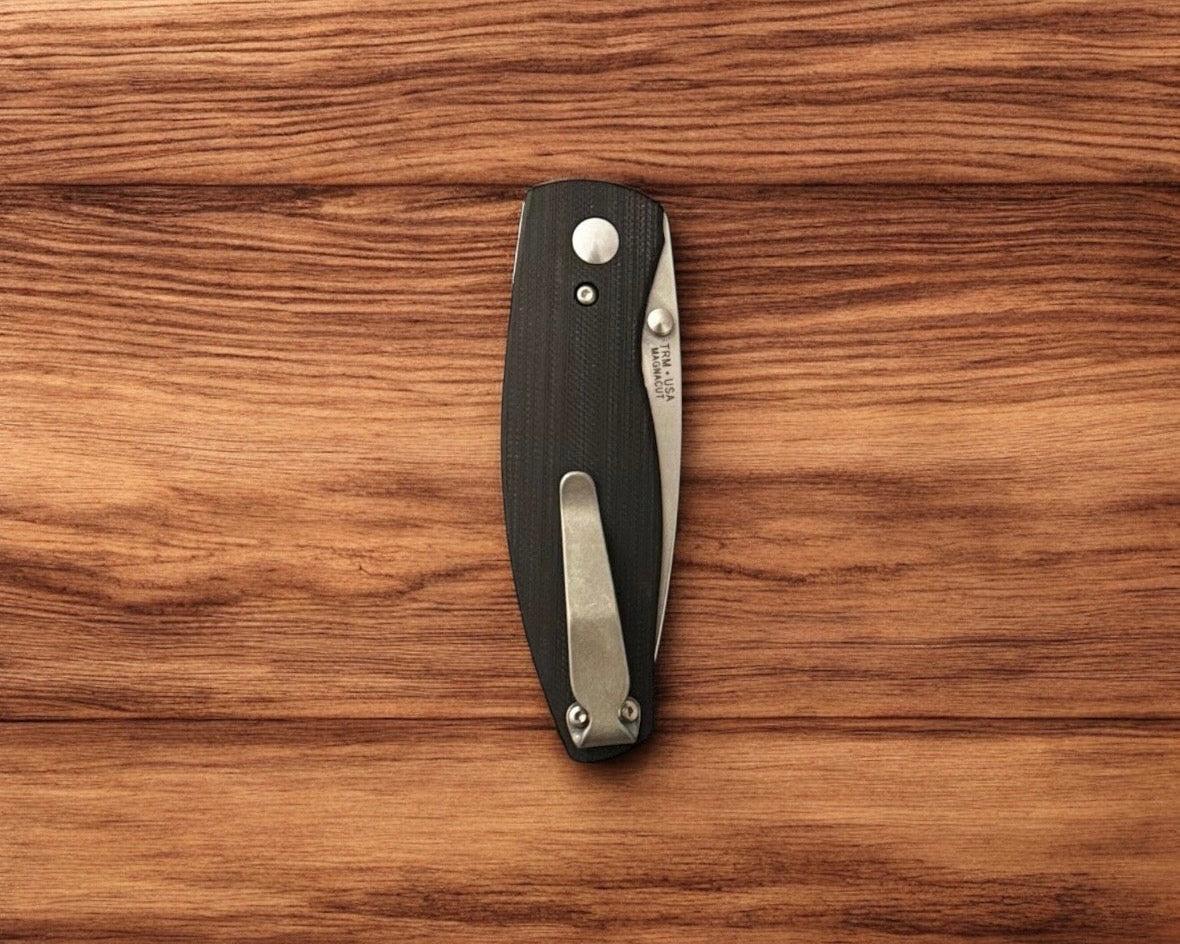 Three Rivers Mfg.-Three Rivers Mfg. (TRM) Neutron 2 - JET BLACK G10 3D Contoured Smooth Handles - Magnacut Blade-5-Urban Cutlery