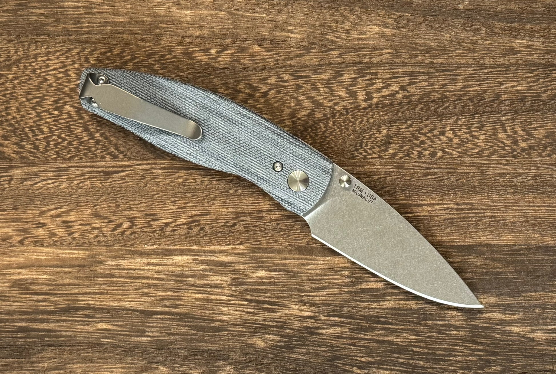 Three Rivers Mfg.-Three Rivers Mfg. (TRM) Neutron 2 - MICARTA DENIM Canvas 3D Contoured - Magnacut Blade-Urban Cutlery