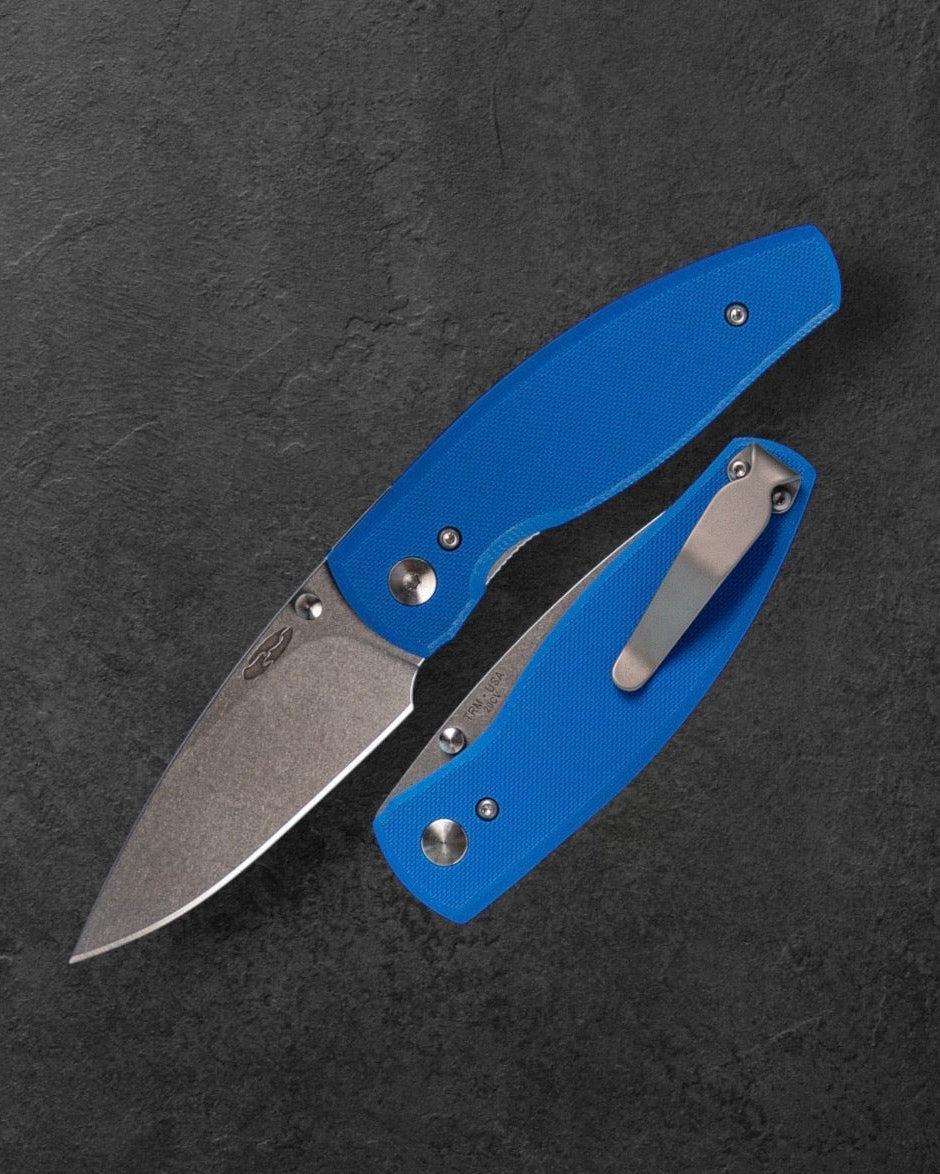 Three Rivers Mfg.-Three Rivers Mfg. (TRM) Neutron 2 - ROYAL BLUE G10 Flat Handles - 20CV Blade-1-Urban Cutlery