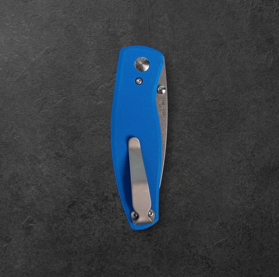 Three Rivers Mfg.-Three Rivers Mfg. (TRM) Neutron 2 - ROYAL BLUE G10 Flat Handles - 20CV Blade-4-Urban Cutlery
