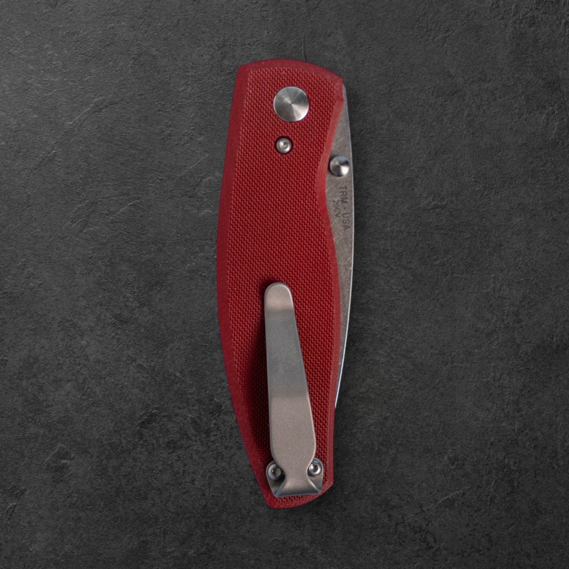 Three Rivers Mfg.-Three Rivers Mfg. (TRM) Neutron 2 - RUBY RED G10 Flat Handles - 20CV Blade-4-Urban Cutlery