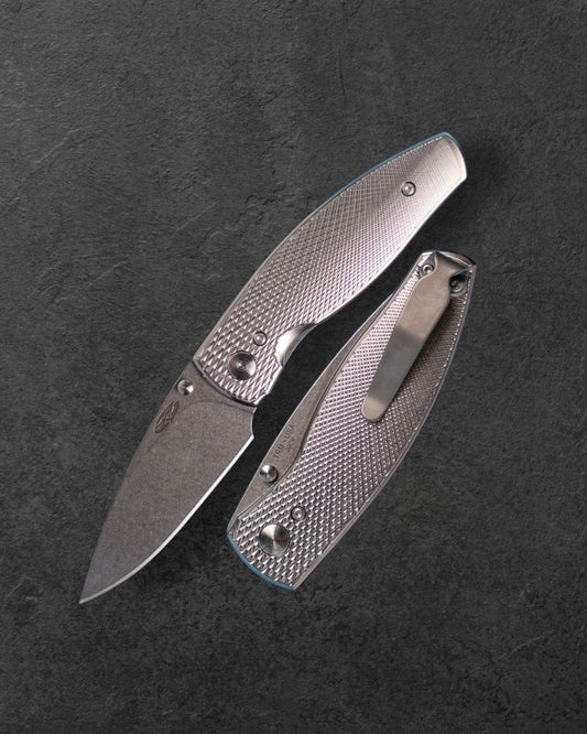Three Rivers Mfg.-Three Rivers Mfg. (TRM) Neutron 2 - Titanium 3D Contoured LIZARD SKIN - 20CV Blade-1-Urban Cutlery