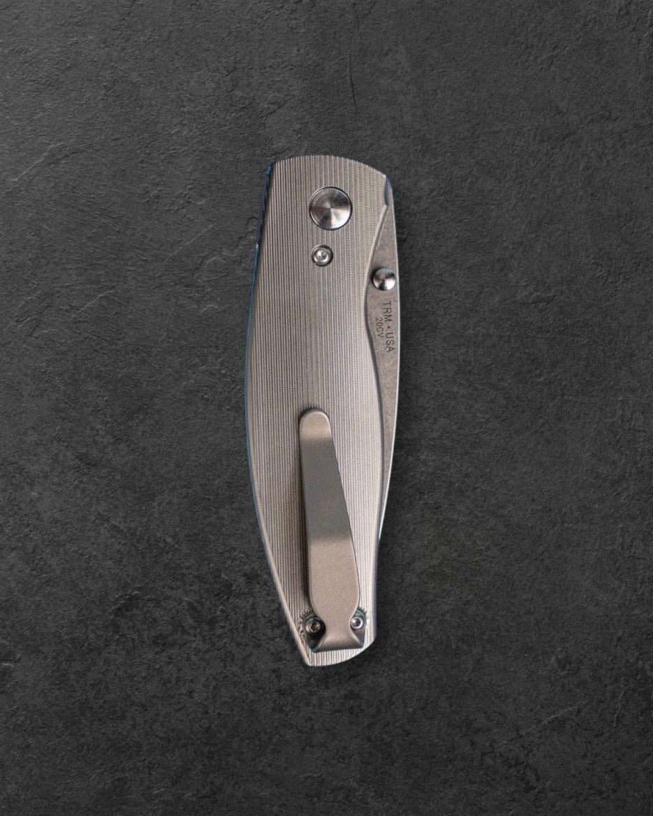 Three Rivers Mfg.-Three Rivers Mfg. (TRM) Neutron 2 - Titanium 3D Contoured PINSTRIPE Handles - 20CV Blade-4-Urban Cutlery