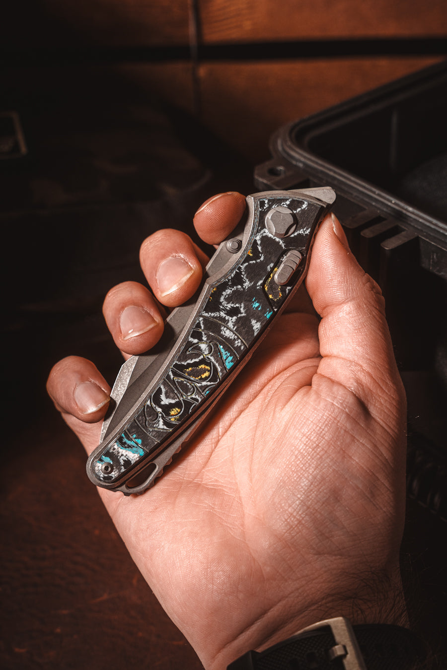 Hawk Knives Talon - Gulf Camo CamoCarbon Handle Inlay - Tumbled M390 Blade