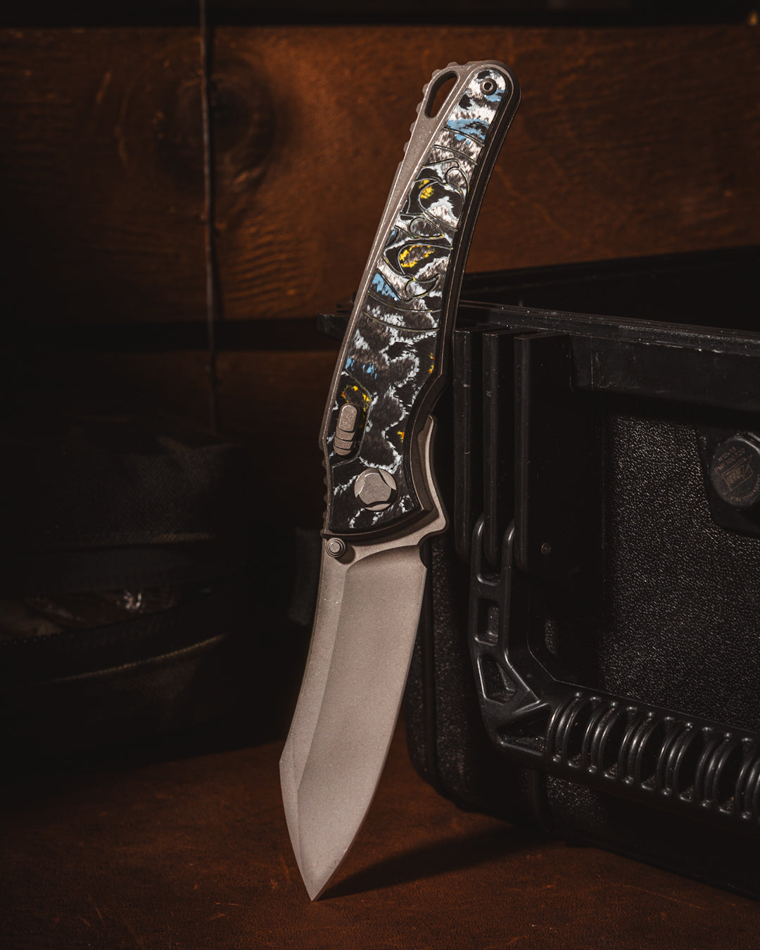 Hawk Knives Talon - Gulf Camo CamoCarbon Handle Inlay - Tumbled M390 Blade