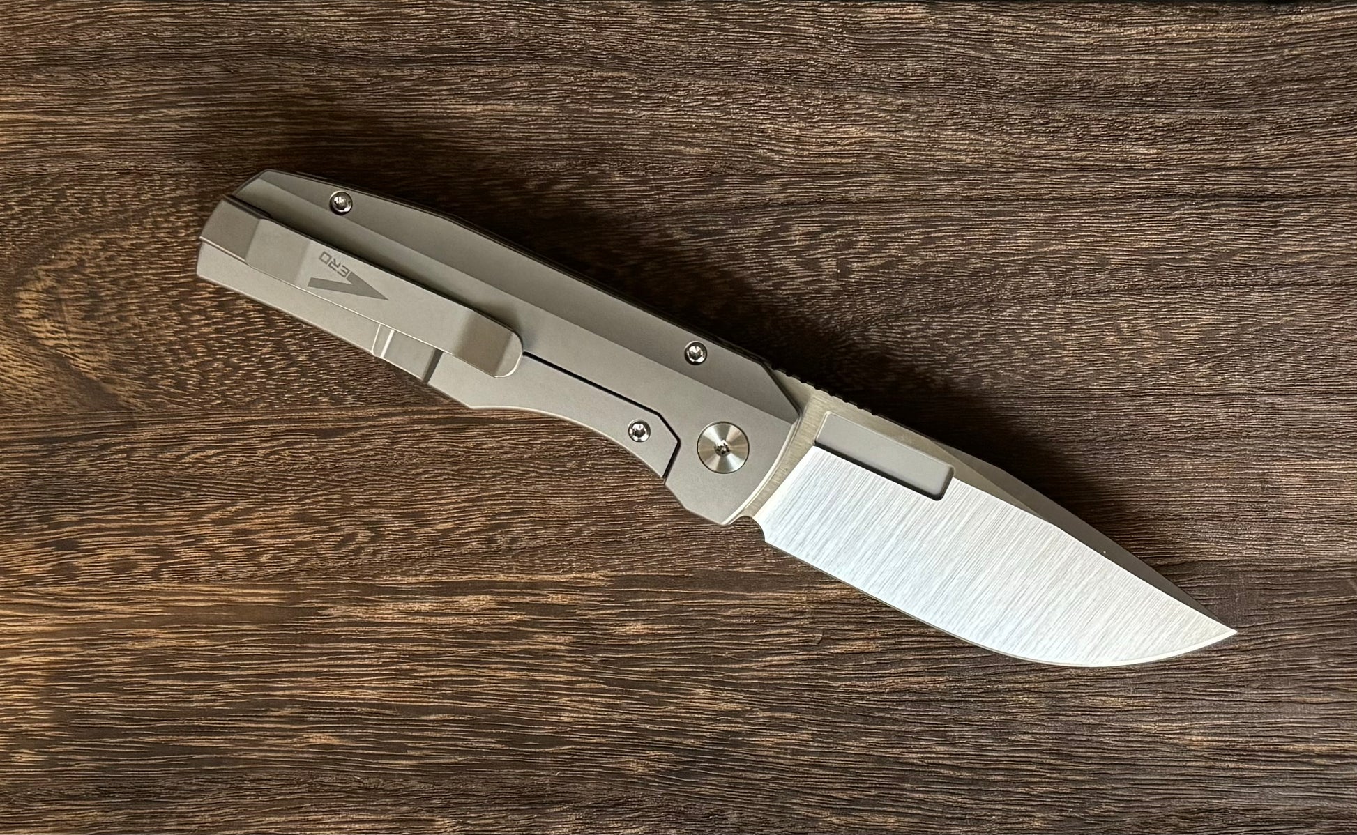 Vero Engineering Nova - Raw Titanium Handle - Belt Satin Blade Vero Engineering Urban Cutlery & Lifestyle Shoppe