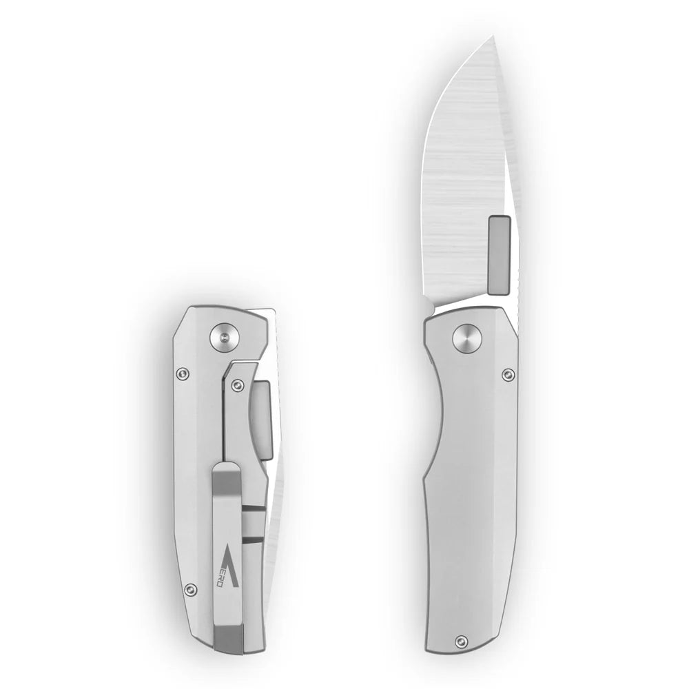 Vero Engineering Nova - Raw Titanium Handle - Belt Satin Blade Vero Engineering Urban Cutlery & Lifestyle Shoppe