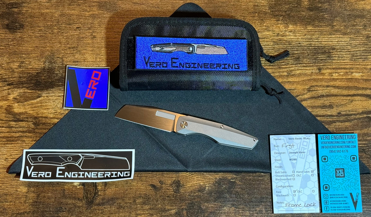 Vero Engineering-Vero Axon Mini Frame Lock - Hand Satin M390 Blade - Raw Titanium Handle - First Run #244-1-Urban Cutlery