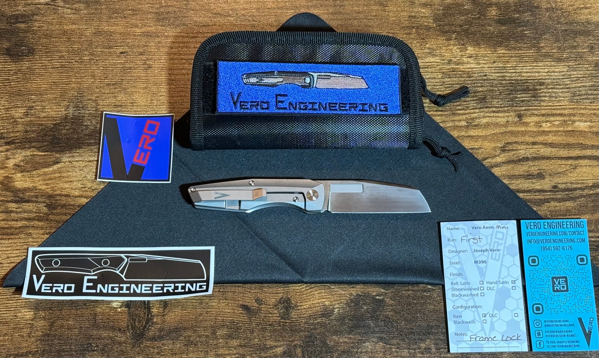 Vero Engineering-Vero Axon Mini Frame Lock - Hand Satin M390 Blade - Raw Titanium Handle - First Run #244-2-Urban Cutlery