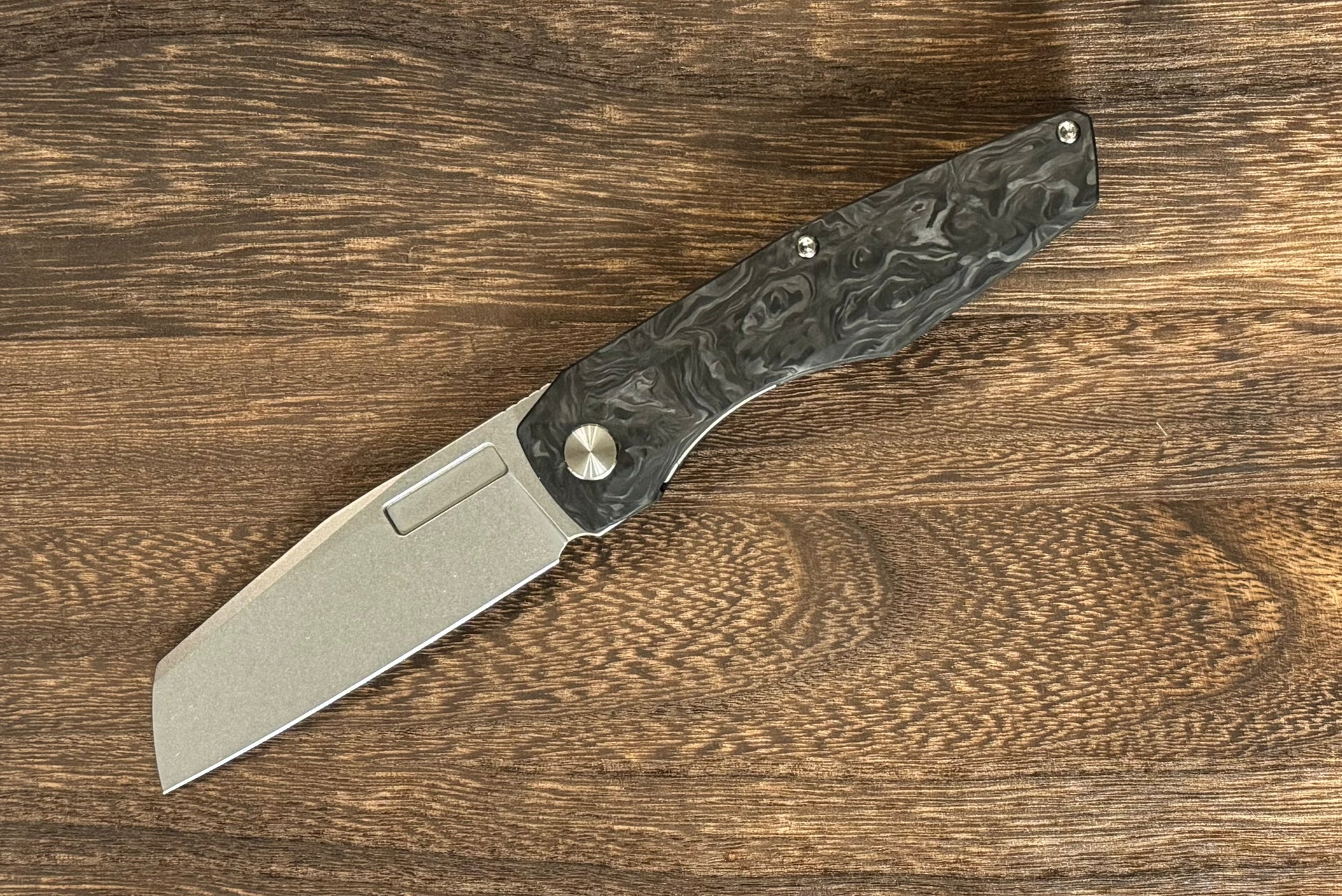 Vero Engineering-Vero Engineering Axon Liner Lock - Marbled Carbon Fiber Handle - Stonewashed Blade-1-Urban Cutlery