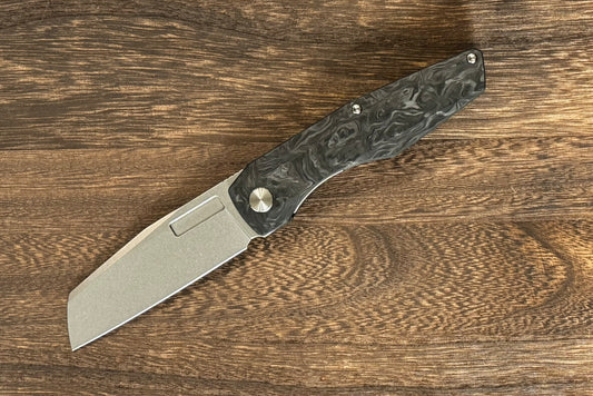 Vero Engineering-Vero Engineering Axon Liner Lock - Marbled Carbon Fiber Handle - Stonewashed Blade-1-Urban Cutlery