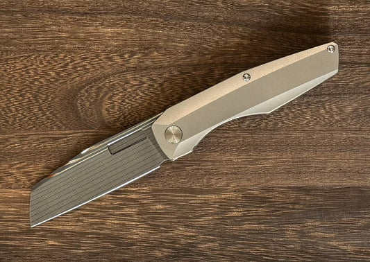 Vero Engineering-Vero Engineering Axon Liner Lock - Stonewashed Ti Handle - Bacon (Damascus) Blade-1-Urban Cutlery