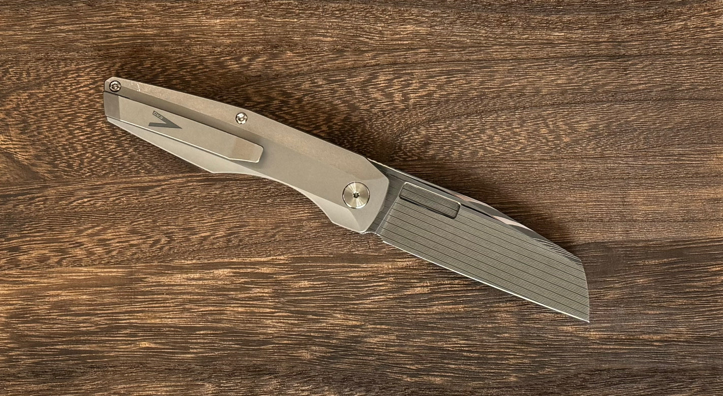 Vero Engineering-Vero Engineering Axon Liner Lock - Stonewashed Ti Handle - Bacon (Damascus) Blade-2-Urban Cutlery