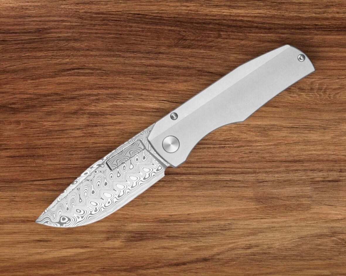 Vero Engineering-Vero Engineering Nova Mini - Raw Titanium Handle - Damasteel Blade-2-Urban Cutlery