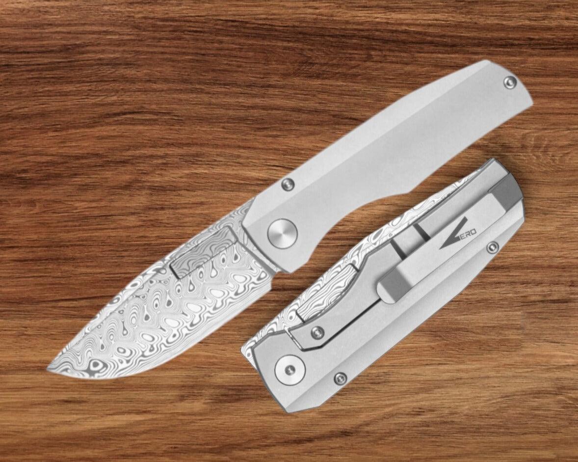 Vero Engineering-Vero Engineering Nova Mini - Raw Titanium Handle - Damasteel Blade-Urban Cutlery