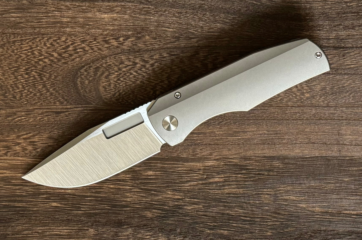 Vero Engineering-Vero Engineering Nova - Raw Titanium Handle - Belt Satin Blade-2-Urban Cutlery