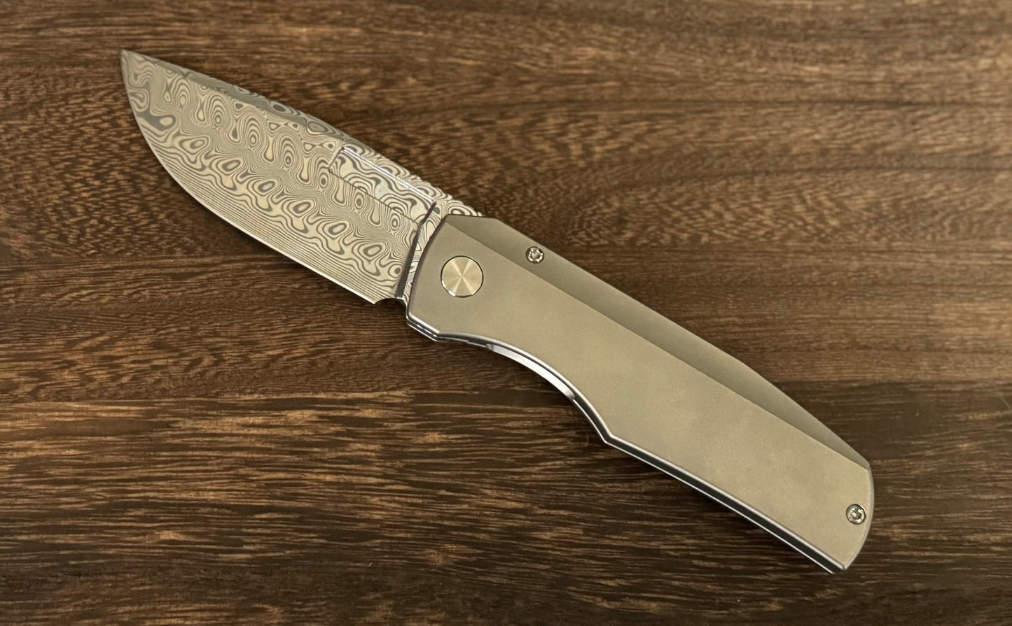 Vero Engineering-Vero Engineering Nova - Raw Titanium Handle - Damasteel Blade-2-Urban Cutlery