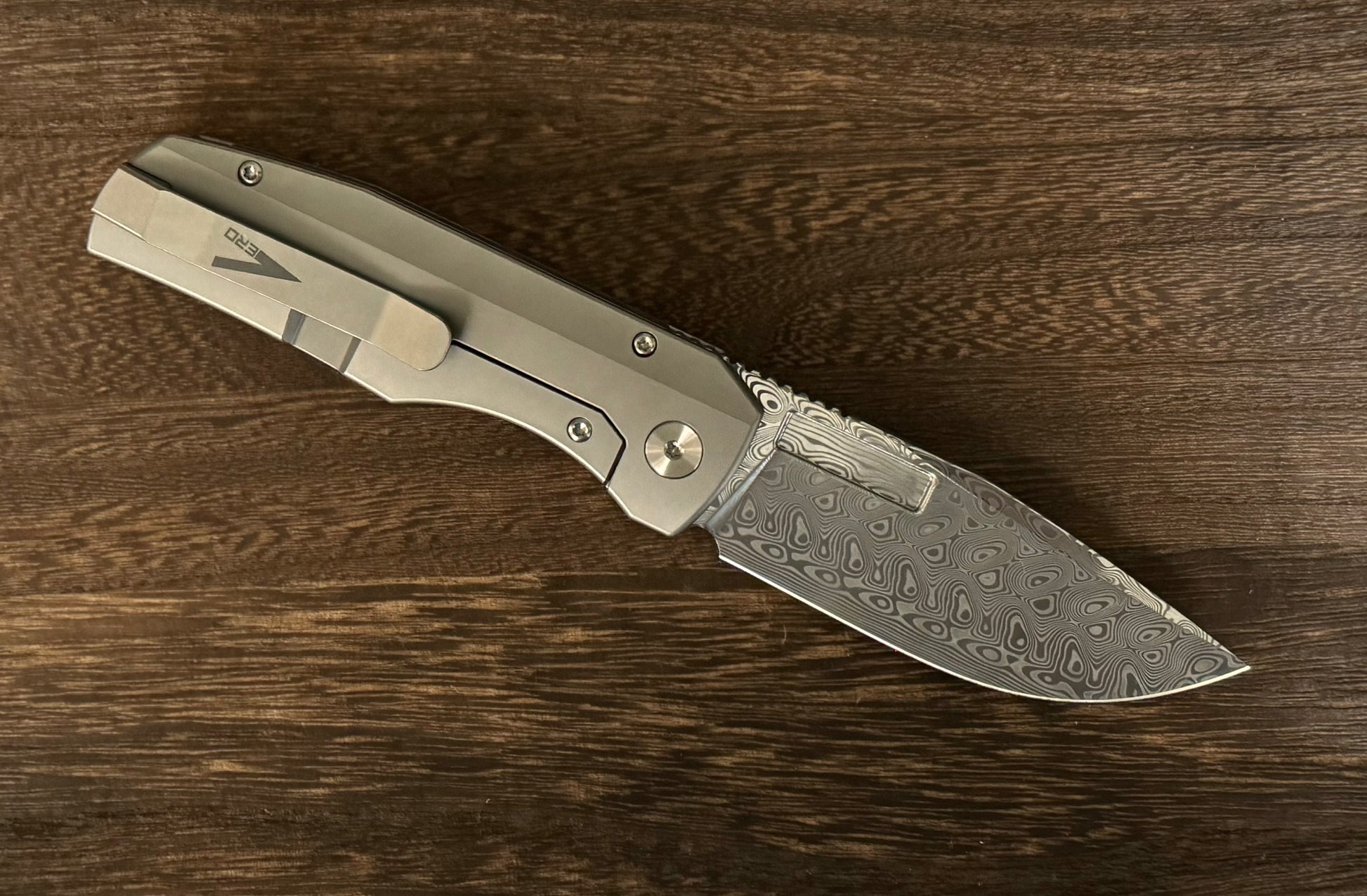 Vero Engineering-Vero Engineering Nova - Raw Titanium Handle - Damasteel Blade-3-Urban Cutlery