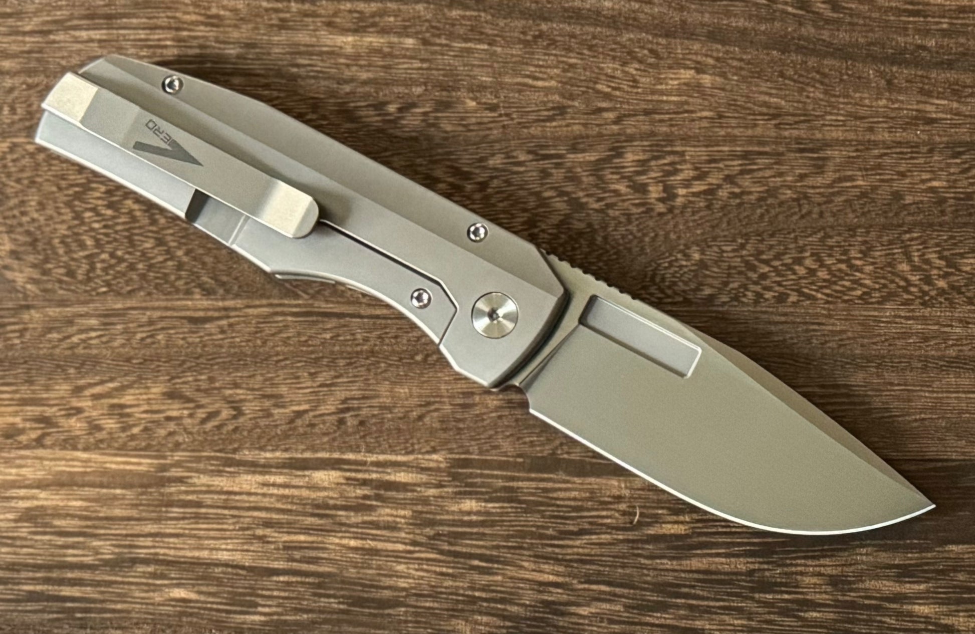 Vero Engineering-Vero Engineering Nova - Raw Titanium Handle - Hand Satin Blade-3-Urban Cutlery
