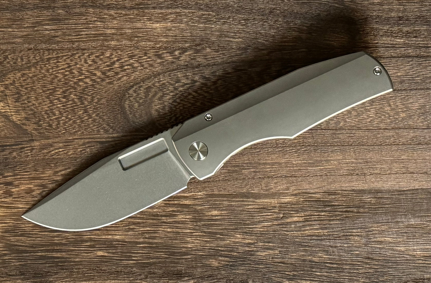 Vero Engineering-Vero Engineering Nova - Raw Titanium Handle - Stonewashed Blade-2-Urban Cutlery