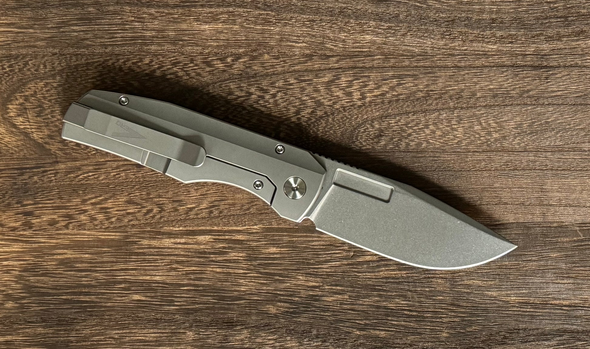 Vero Engineering-Vero Engineering Nova - Raw Titanium Handle - Stonewashed Blade-3-Urban Cutlery