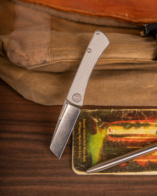 American Blade Works Slip Joint - Straight Line Pattern Titanium Handle - Magnacut Wharncliffe Blade