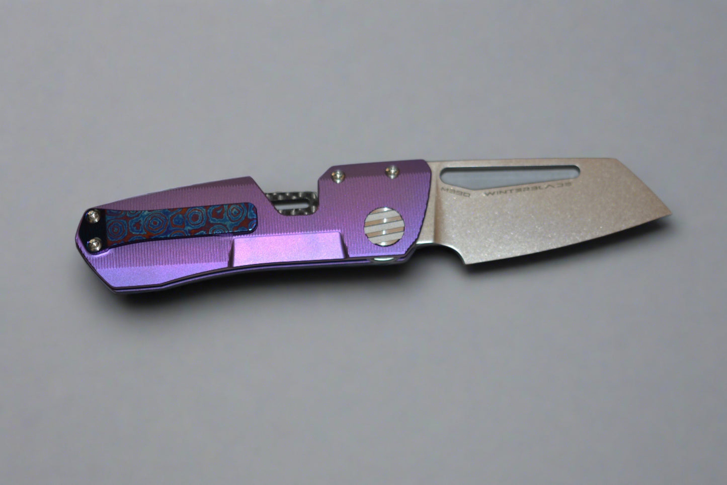 Winterblade-Winterblade - Factor B3 Purple Ano Full Titanium, Stonewashed M390 Blade, Timascus Clip, w/ Flip Lever - Brand New-1-Urban Cutlery
