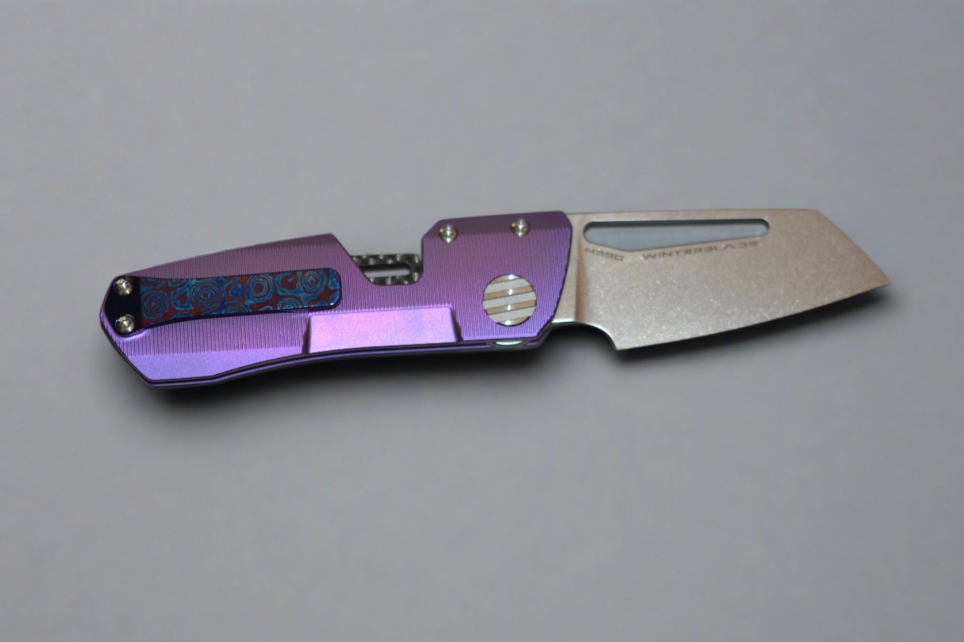 Winterblade-Winterblade - Factor B3 Purple Ano Full Titanium, Stonewashed M390 Blade, Timascus Clip, w/ Flip Lever - Brand New-1-Urban Cutlery