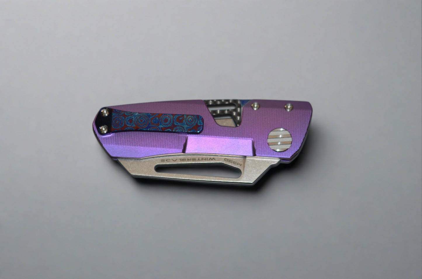 Winterblade-Winterblade - Factor B3 Purple Ano Full Titanium, Stonewashed M390 Blade, Timascus Clip, w/ Flip Lever - Brand New-3-Urban Cutlery