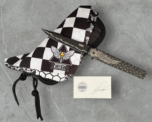 Zieba Knives-Zieba NINE BLACK ANGEL Harpoon - Black Ti Handle w/ "Black Angel" Theme - Magnacut Harpoon Blade - Brass Skulls Spacer - Ti Devil Tail Clip #4794-Urban Cutlery